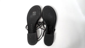 Chanel Black Lambskin Leather Interlocking CC Rhinestone Thong Sandals