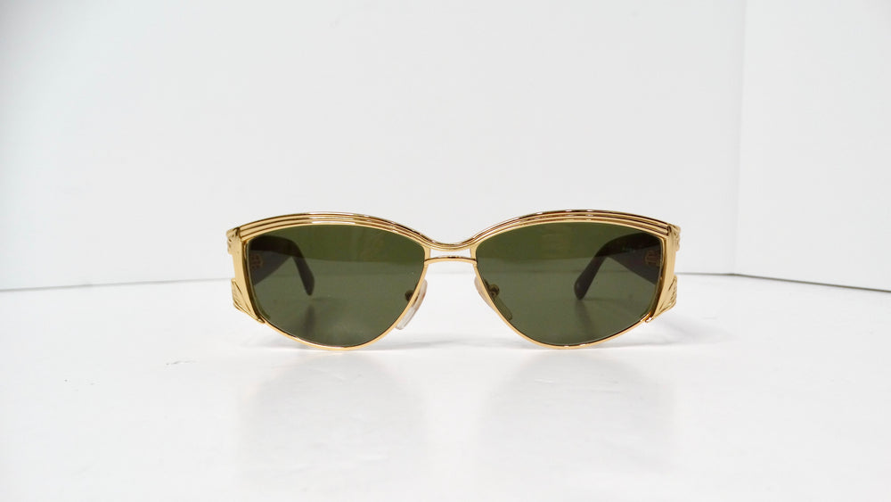 Gianni Versace 1990s S.62 Tortoise and Gold-Tone Green Tinted Sunglasses