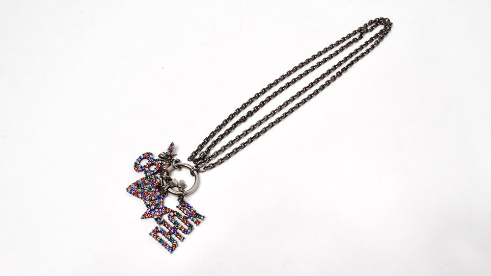 Christian Dior Crystal Charms & Silver-Tone Chain Pendent Necklace