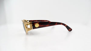 Gianni Versace 1990s S.62 Tortoise and Gold-Tone Green Tinted Sunglasses