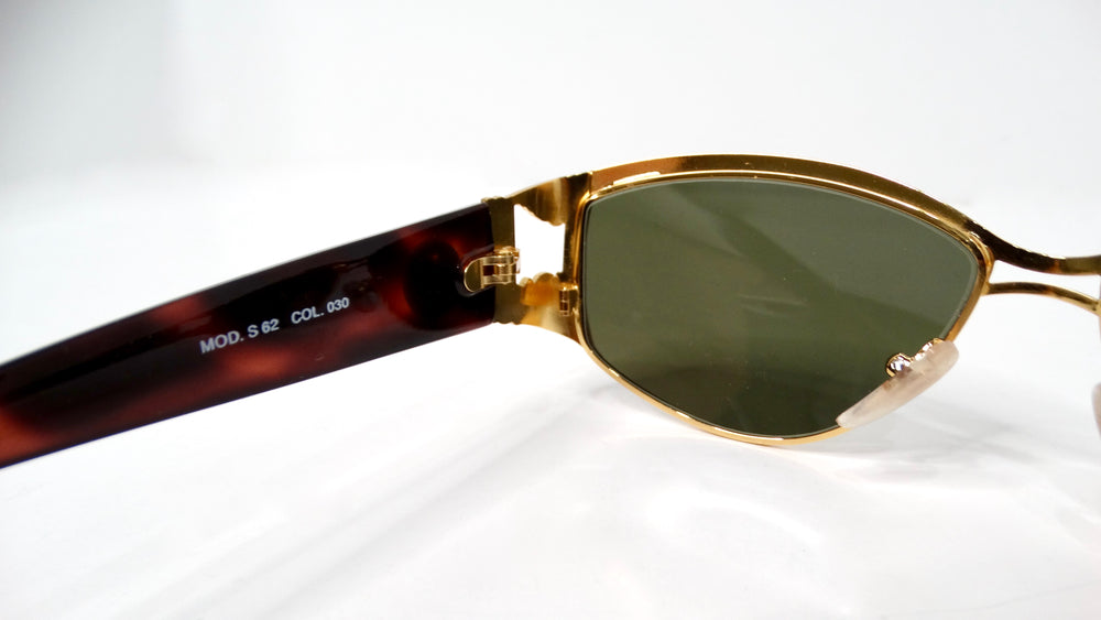 Gianni Versace 1990s S.62 Tortoise and Gold-Tone Green Tinted Sunglasses