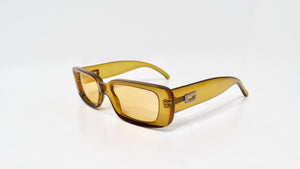 Gucci 1990s GG2409 Yellow Translucent Tinted Rectangular Frame Sunglasses