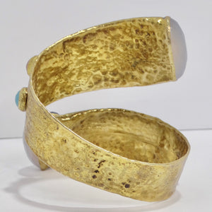 1970s Brass Multicolor Gemstone Cuff Bracelet