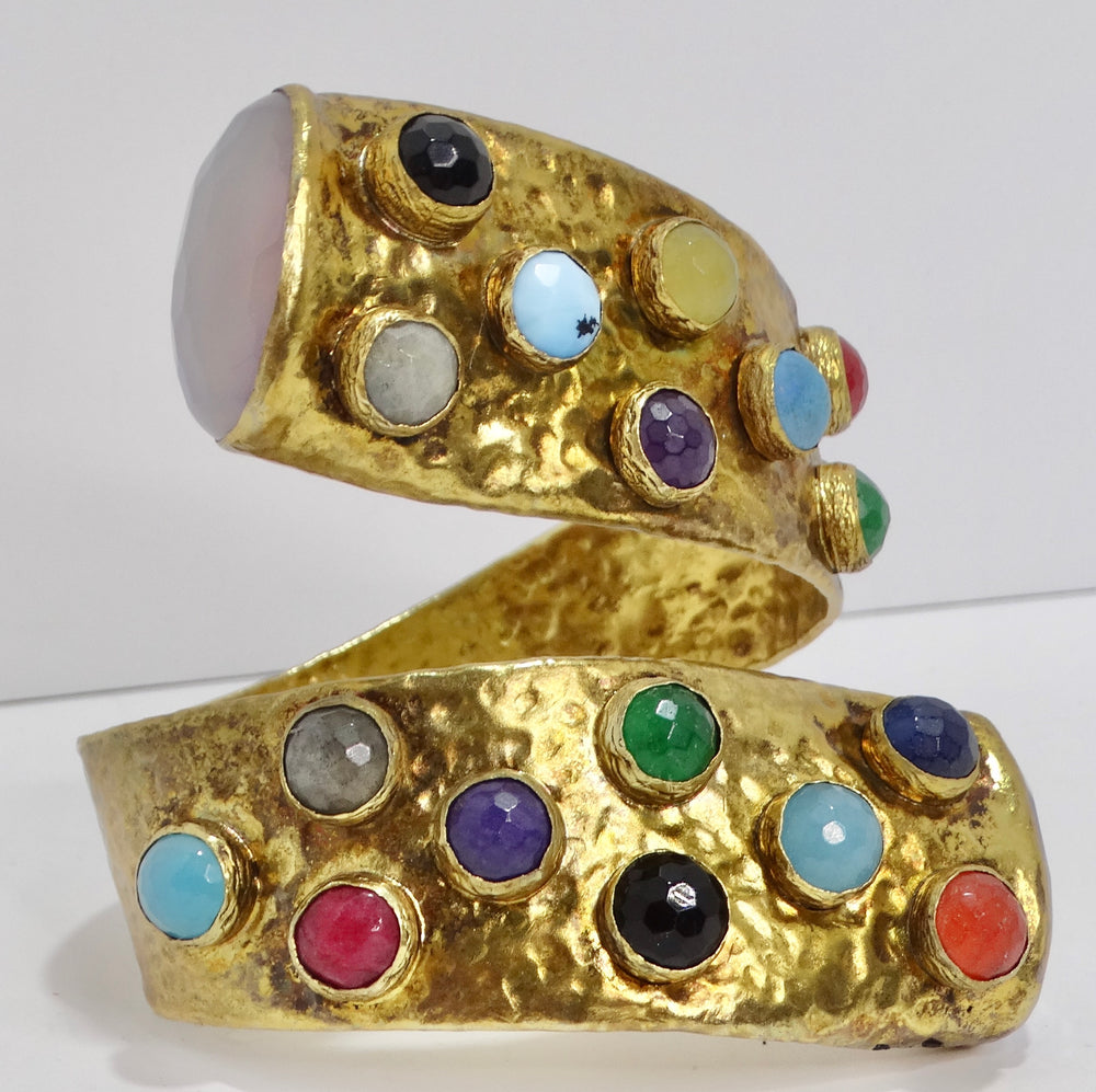 1970s Brass Multicolor Gemstone Cuff Bracelet