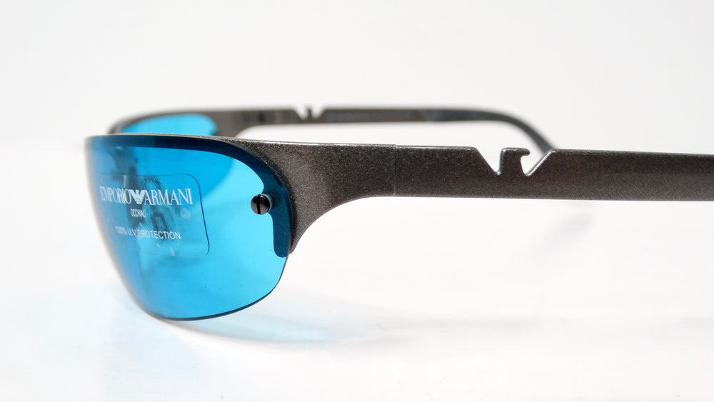 Emporio Armani Y2K 203-S Skinny Blue Tinted Lens Metal Frame Sunglasses