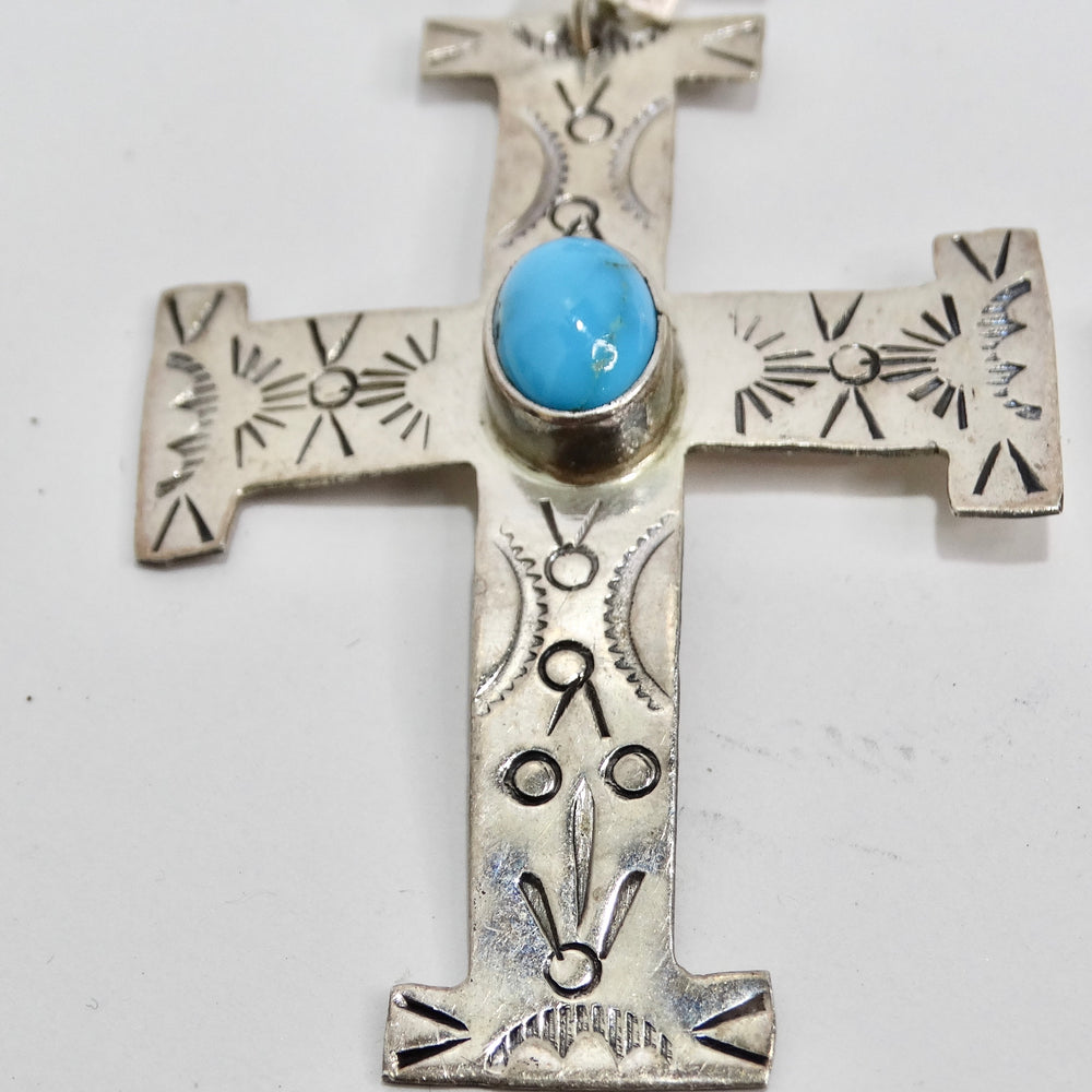 1960 Silver Turquoise Cross Earrings