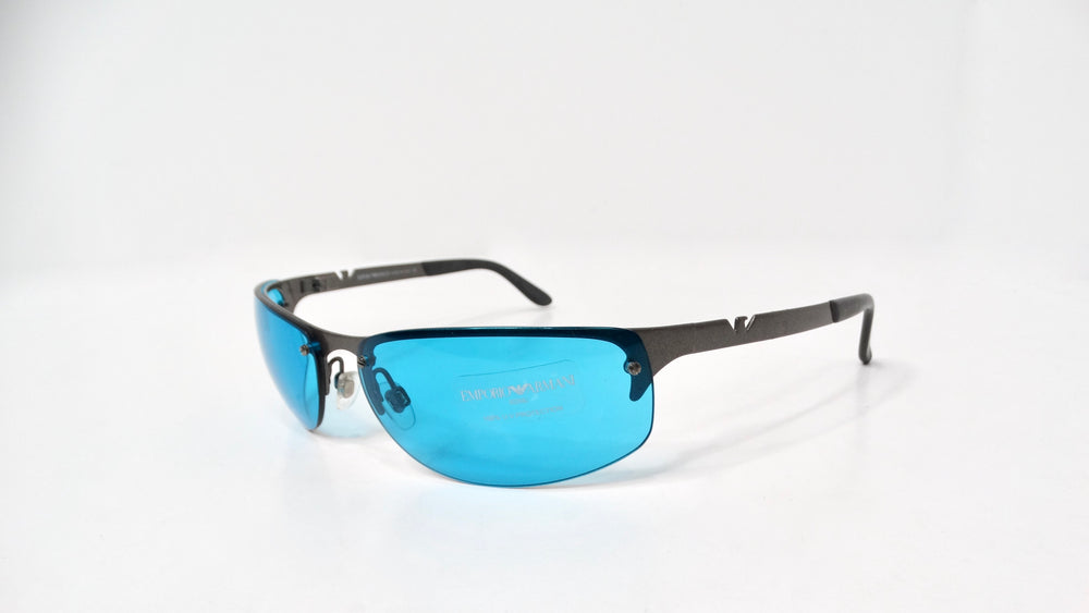 Emporio Armani Y2K 209-S Blue Tinted Lens Metal Frame Shield Sunglasses