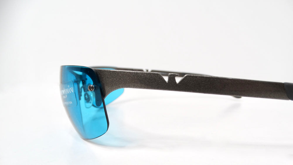 Emporio Armani Y2K 209-S Blue Tinted Lens Metal Frame Shield Sunglasses