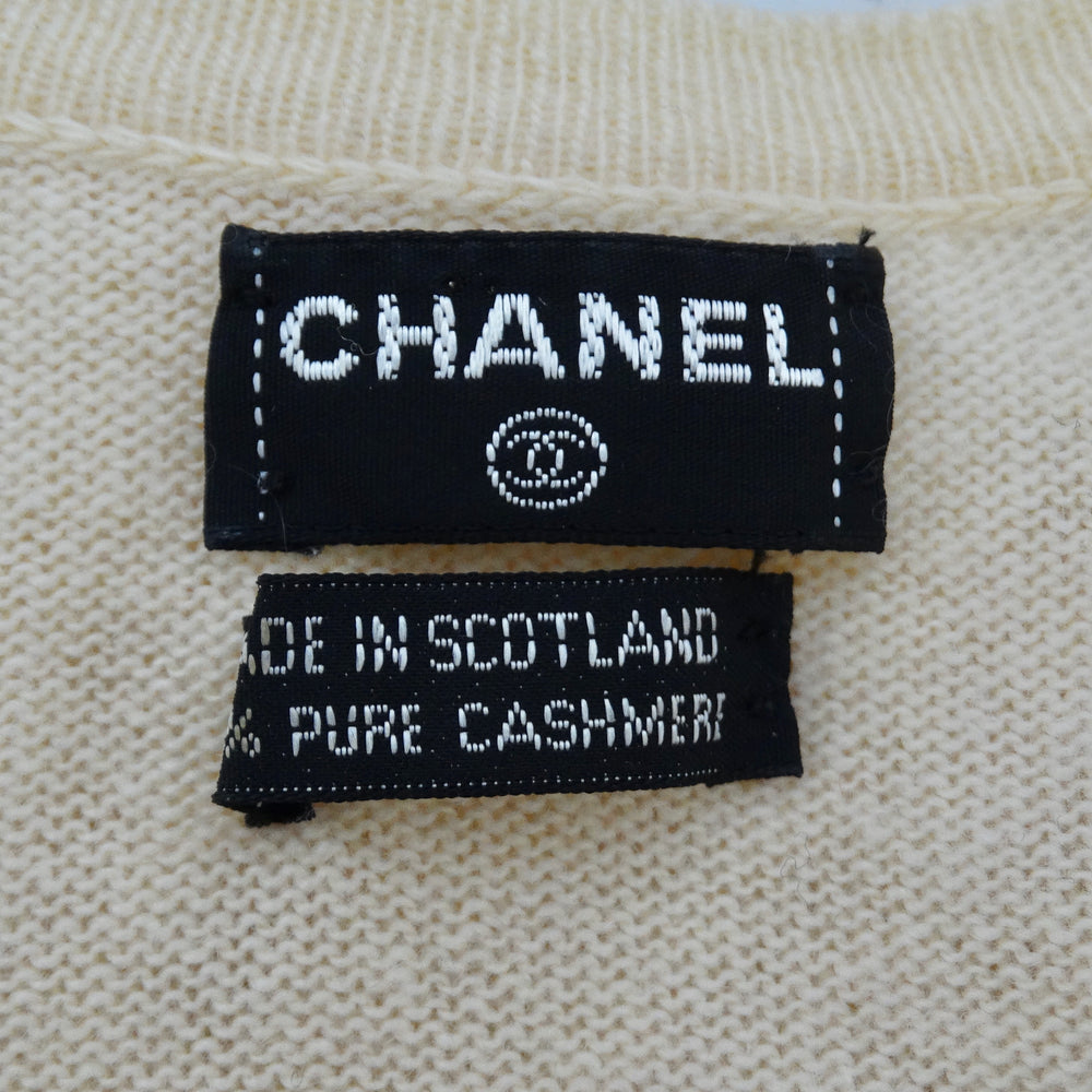 Chanel 1990s Ruffle Trim Tie Knit Cashmere Sweater
