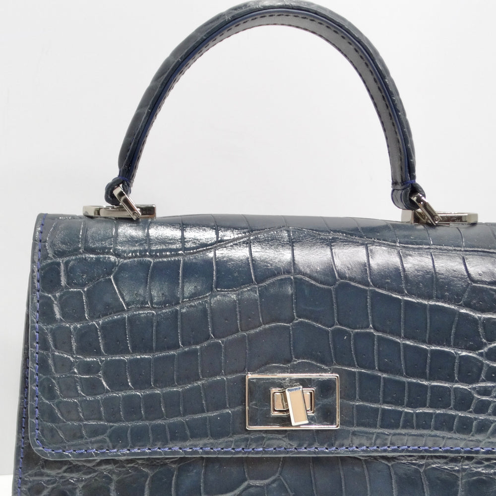 BC Luxury Blue Crocodile Leather Top Handle Bag