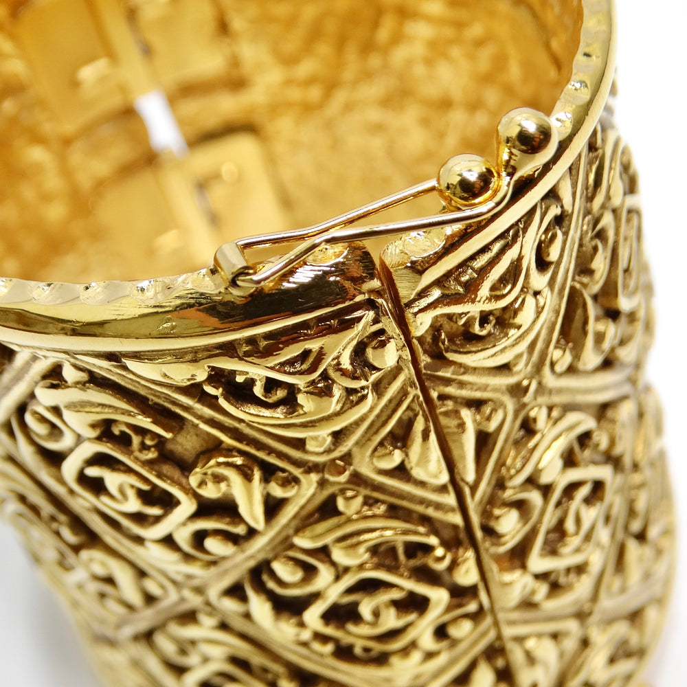 Chanel Vintage Gold Tone CC Hinged Bangle Bracelet