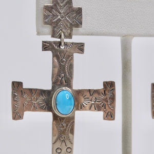 1960 Silver Turquoise Cross Earrings