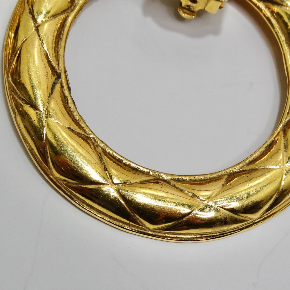 Chanel 1980s Gold Tone Quilted Hoop Earrings