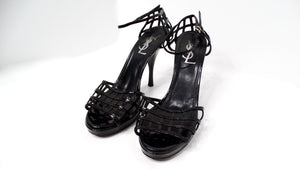 Yves Saint Laurent 2009 Black Patent Leather Cage Sandal Heels