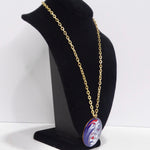 1980s 18K Gold Plated Blue Marble Pendent Necklace