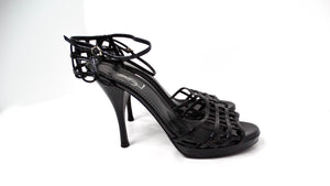 Yves Saint Laurent 2009 Black Patent Leather Cage Sandal Heels