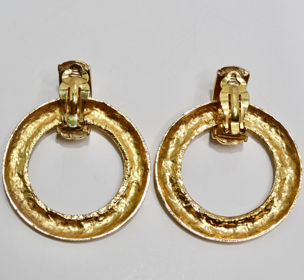 Chanel 1980s Gold Tone Quilted Hoop Earrings