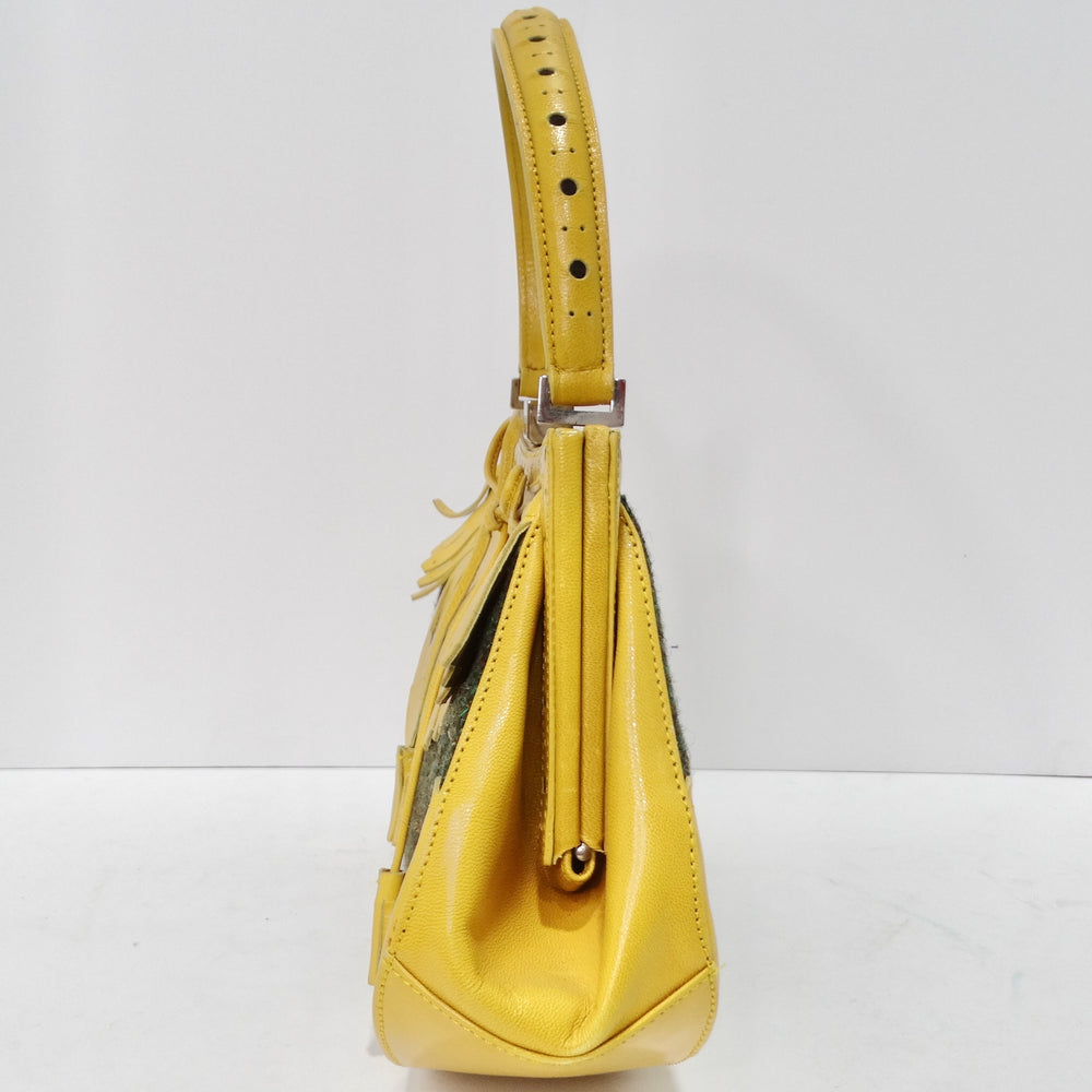 Moschino Vintage Yellow Leather Tweed Handbag