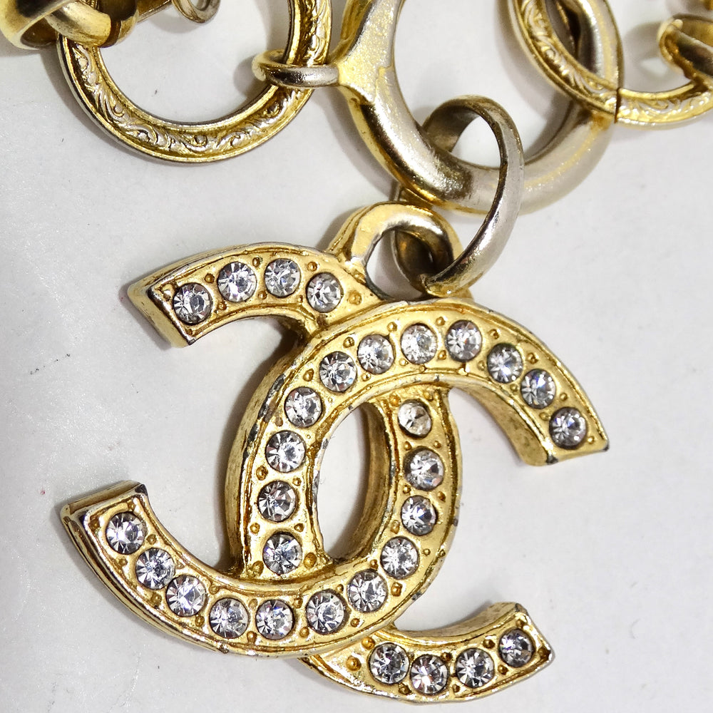 Chanel 1980s CC Charm Gold Tone Rhinestone Bracelet