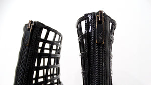 Yves Saint Laurent 2009 Runway Black Patent Leather Cage Boots