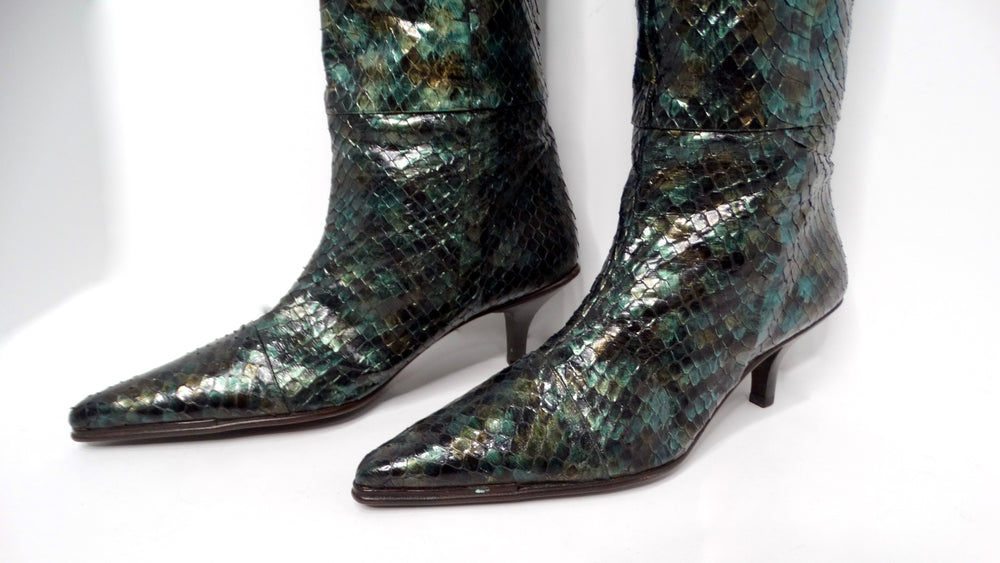 Tom Ford for Gucci 1997 Deep Green Knee High Python Boots