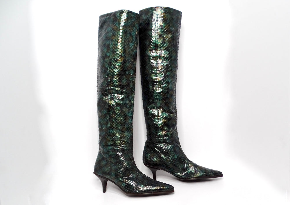 Tom Ford for Gucci 1997 Deep Green Knee High Python Boots