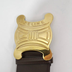 Celine 1990s Brown Leather Gold Tone Belt