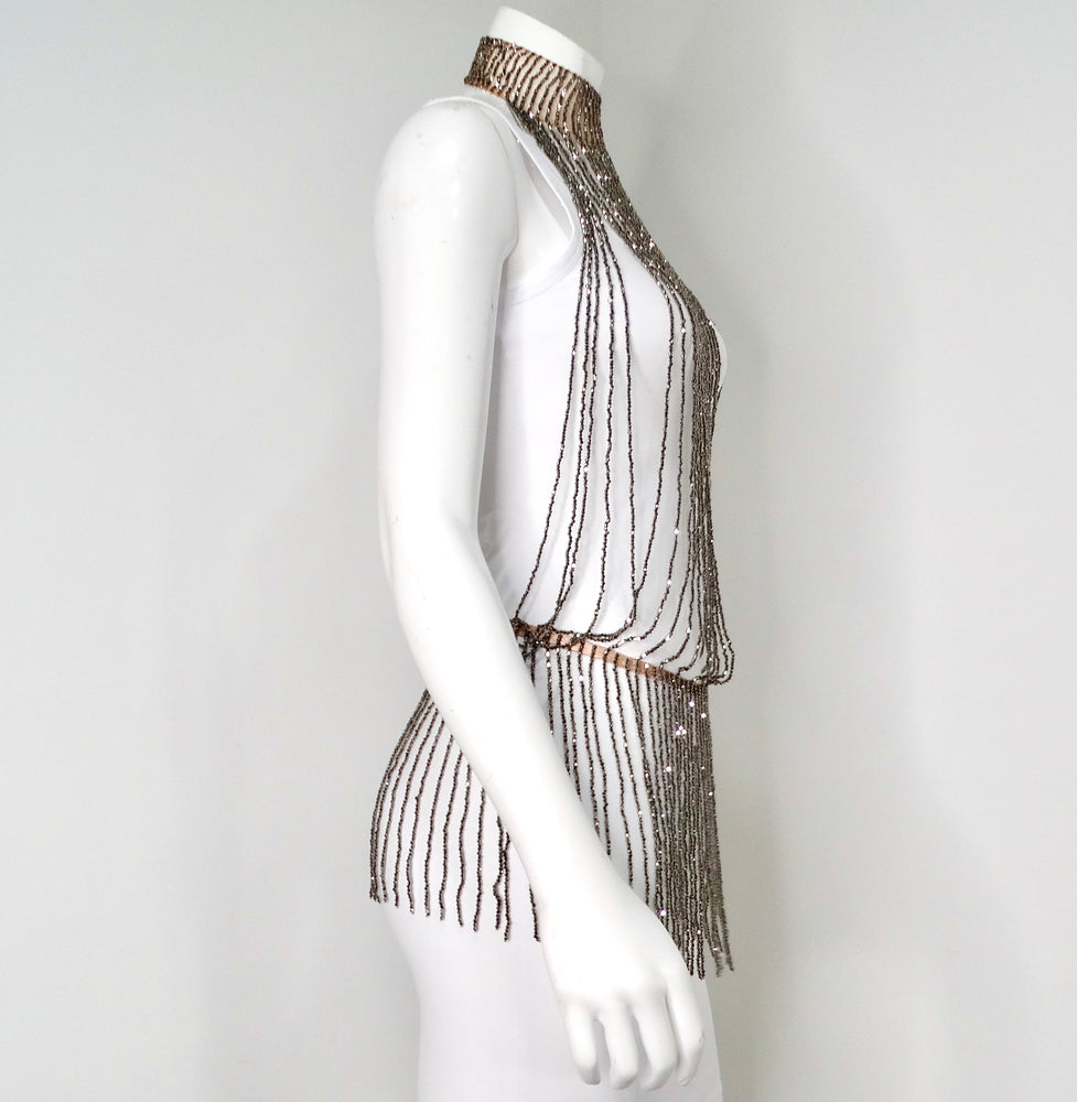 Agent Provocateur Yarolika Gunmetal Crystal Beaded Droplet Playsuit