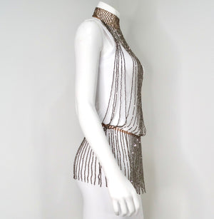 Agent Provocateur Yarolika Gunmetal Crystal Beaded Droplet Playsuit