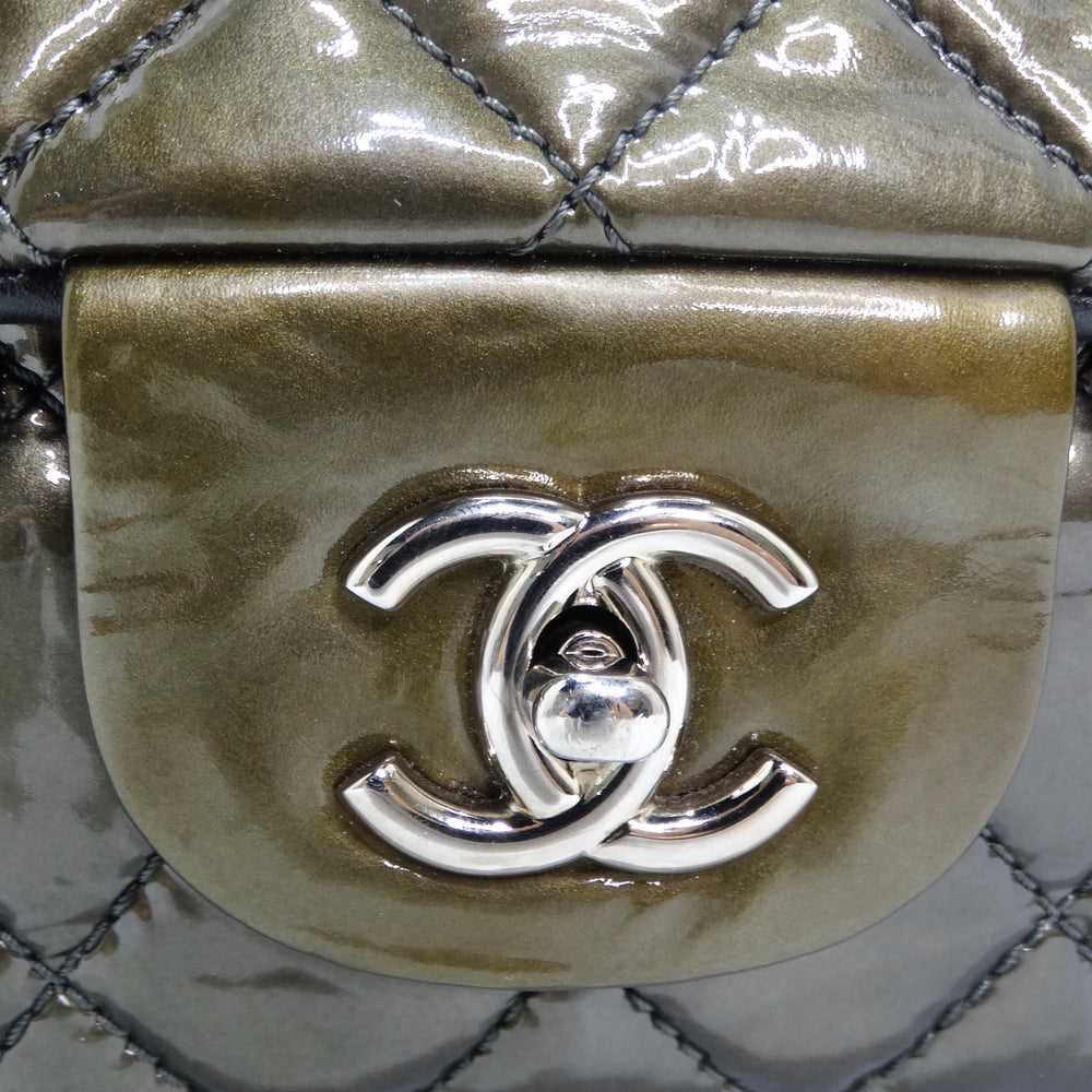 2008 Chanel Classic Jumbo Quilted Patent Leather Rare Olive Green Handbag  Purse