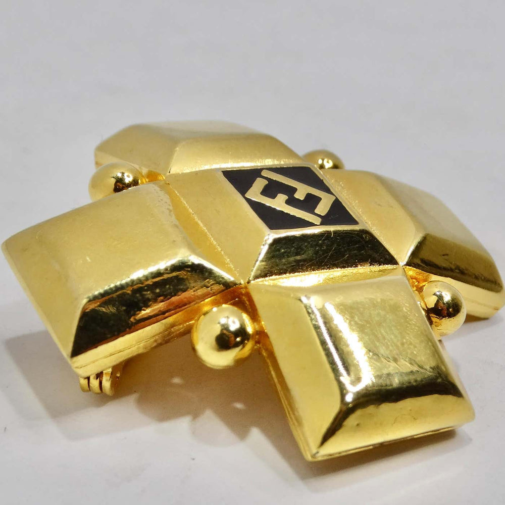 Fendi 1980s Gold Plated FF Large Brooch