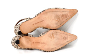Manolo Blahnik Metallic Leopard Print Suede Slingback Pumps circa Y2K
