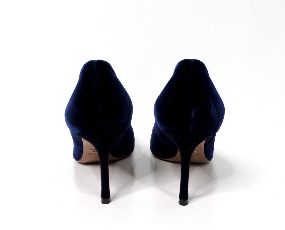 Christian Dior Tresor Blue Velvet Crystal Embellished Pumps circa 1990s