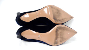 Christian Dior Tresor Blue Velvet Crystal Embellished Pumps circa 1990s