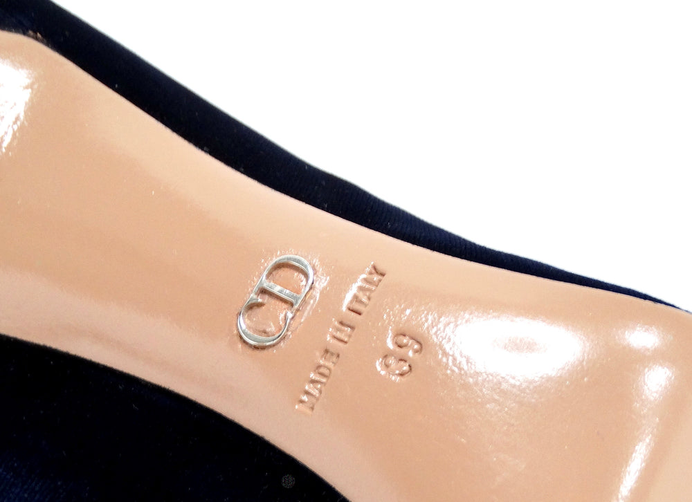 Christian Dior Tresor Blue Velvet Crystal Embellished Pumps circa 1990s