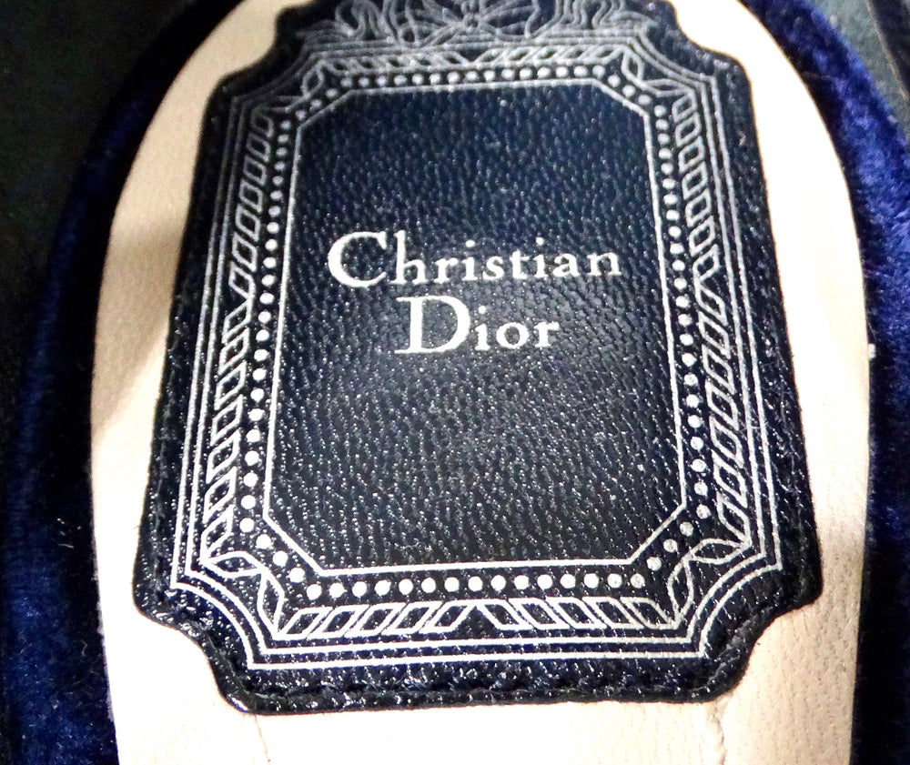Christian Dior Tresor Blue Velvet Crystal Embellished Pumps circa 1990s