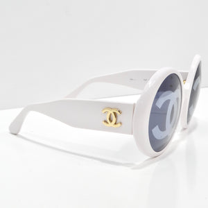 Chanel 1993 White CC Logo Round Lens Sunglasses