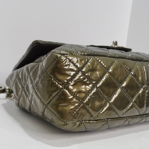 Chanel 2008-2009 Metallic Patent Quilted Jumbo Single Flap Green