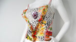 Just Cavalli Y2K Ruffle & Multicolor Abstract Floral Print  Mesh Tank Top