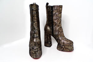 Christian Louboutin Suede Snake Print Platform Heel Boots