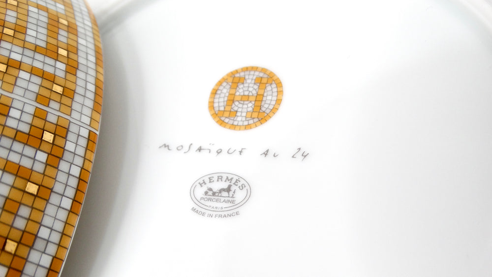 Hermes Mosaique au 24 Van Quatre Gold Porcelain Bowl Set of 2