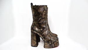 Christian Louboutin Suede Snake Print Platform Heel Boots