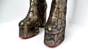 Christian Louboutin Suede Snake Print Platform Heel Boots