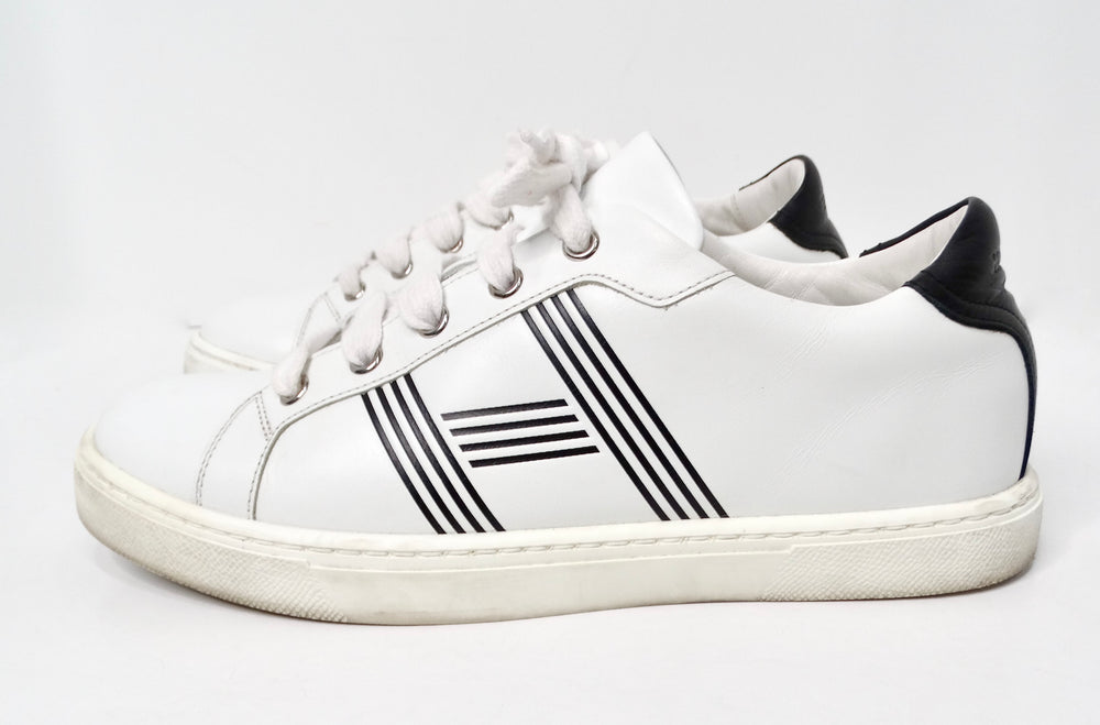 Hermes Advantage White & Black Leather Sneakers