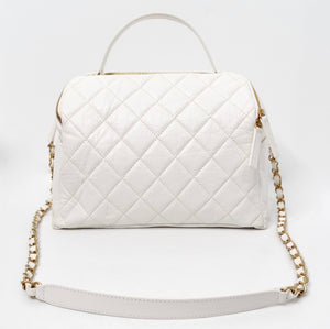 Chanel White Quilted Aged Calfskin Double-Sided Bowling Bag