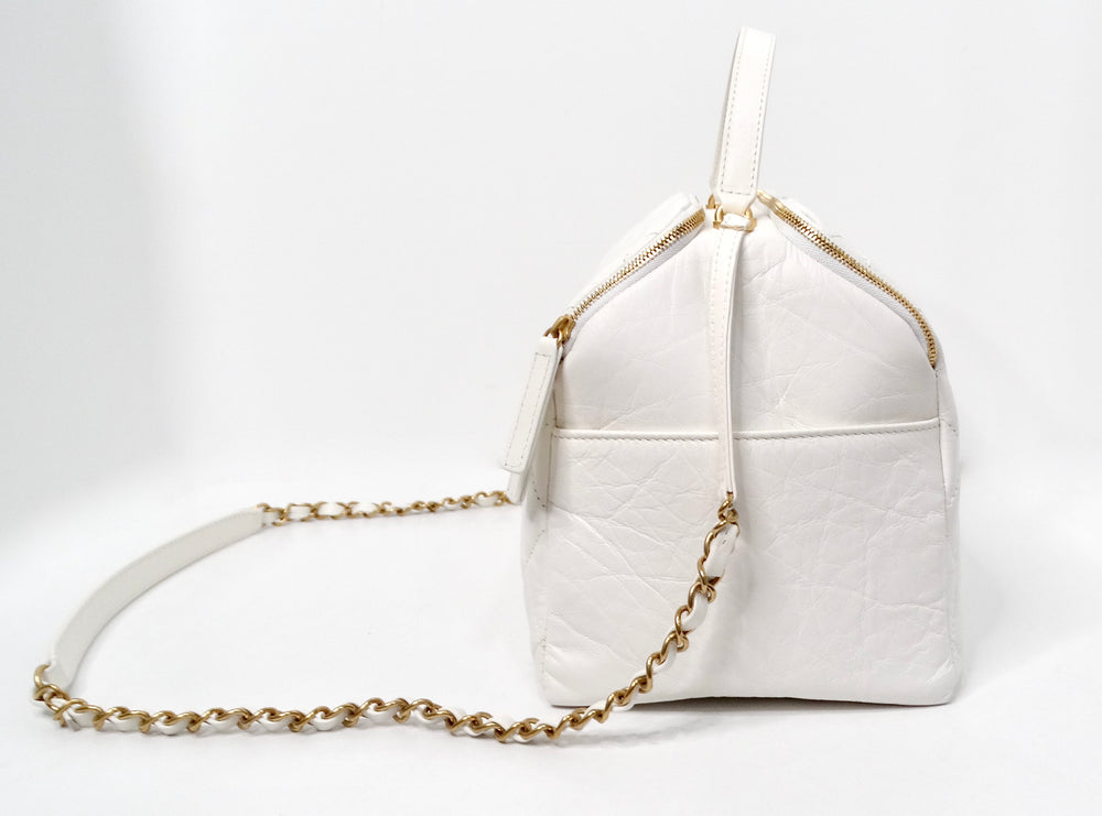 Chanel White Quilted Aged Calfskin Double-Sided Bowling Bag