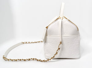 Chanel White Quilted Aged Calfskin Double-Sided Bowling Bag