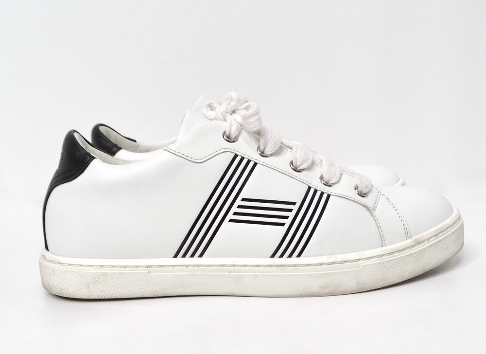 Hermes Advantage White & Black Leather Sneakers