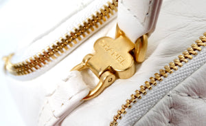 Chanel White Quilted Aged Calfskin Double-Sided Bowling Bag
