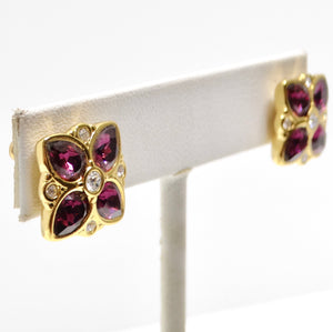 Swarovski 1980s Purple Rhinestone Flower Earrings